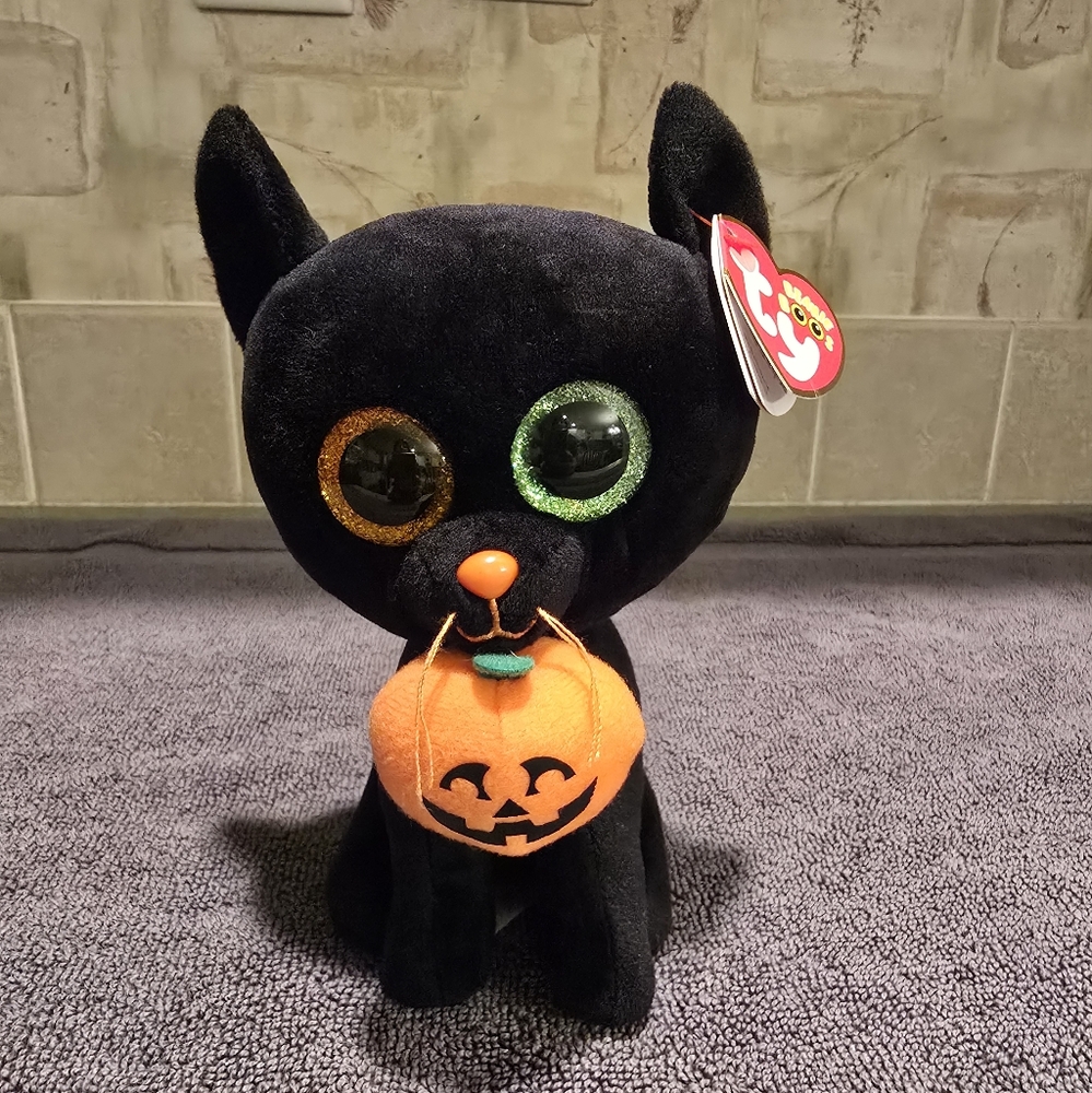 Ty Beanie Boos Shadow The Halloween Cat Plush with Orange Pumpkin 6" - Picture 7 of 7